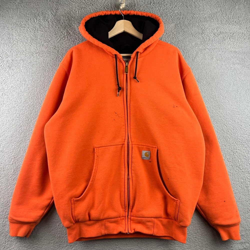 Carhartt Mens Thermal Lined Full Zip Hoodie Orange Work Jacket Medium Regular